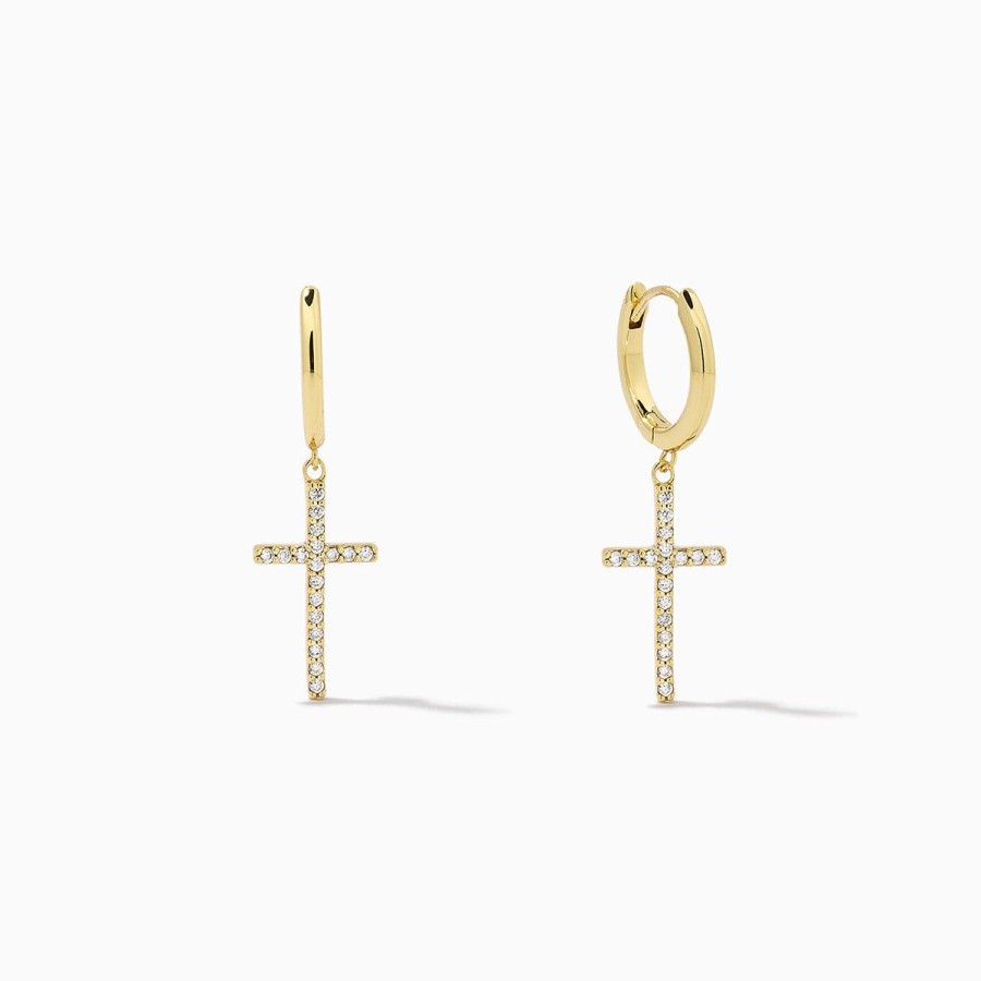 Earrings Uncommon James | Pave Cross Huggie Earrings